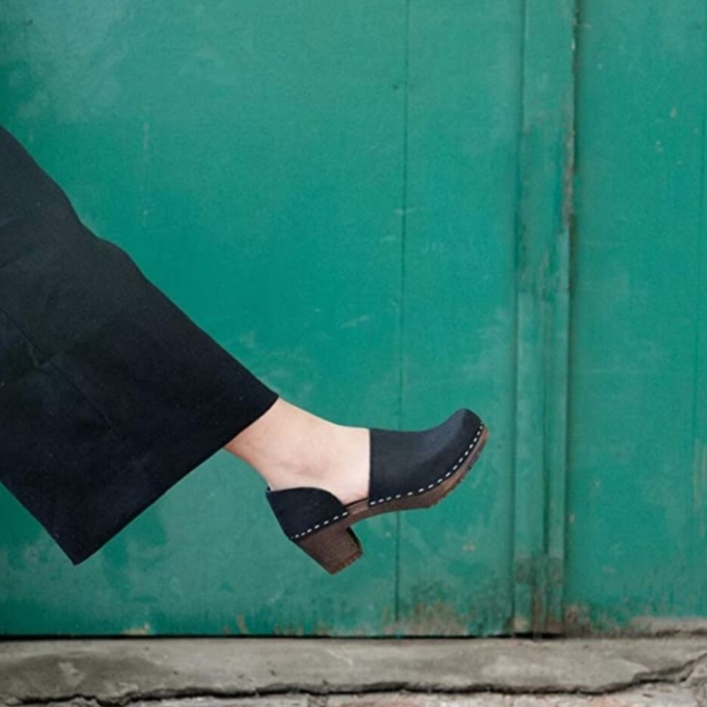 Sandgrens Brett Black Leather Sweedish Clogs